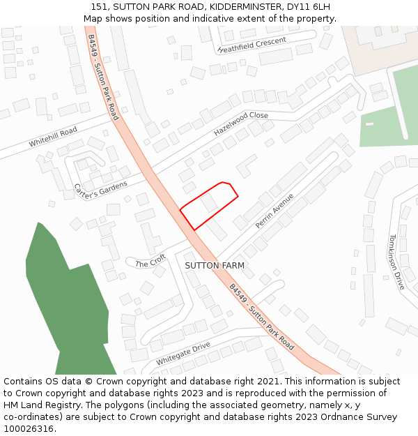 151, SUTTON PARK ROAD, KIDDERMINSTER, DY11 6LH: Location map and indicative extent of plot