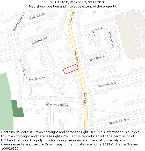 151, SWAN LANE, WICKFORD, SS11 7DG: Location map and indicative extent of plot