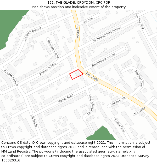 151, THE GLADE, CROYDON, CR0 7QR: Location map and indicative extent of plot
