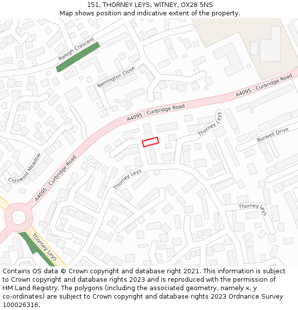 151, THORNEY LEYS, WITNEY, OX28 5NS: Location map and indicative extent of plot