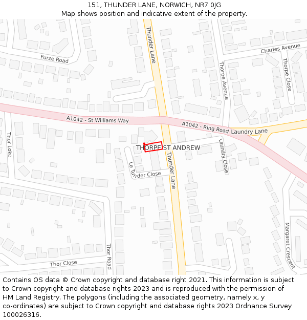 151, THUNDER LANE, NORWICH, NR7 0JG: Location map and indicative extent of plot