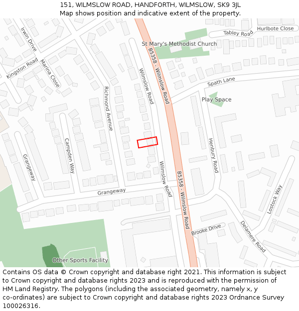 151, WILMSLOW ROAD, HANDFORTH, WILMSLOW, SK9 3JL: Location map and indicative extent of plot