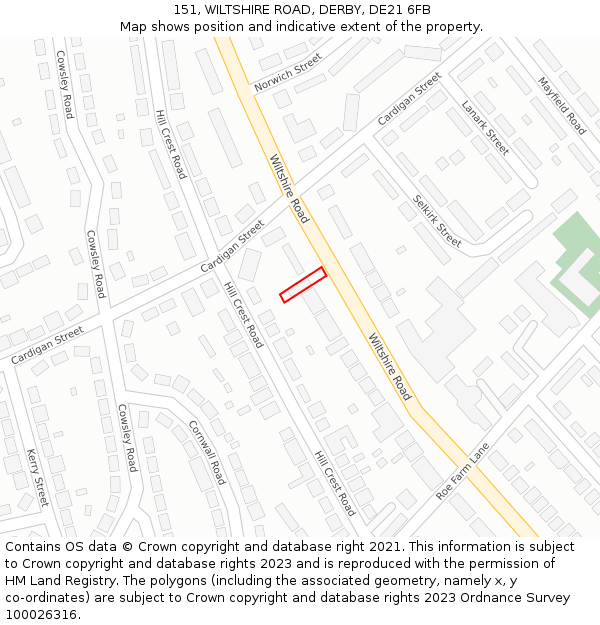151, WILTSHIRE ROAD, DERBY, DE21 6FB: Location map and indicative extent of plot