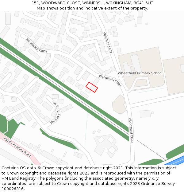151, WOODWARD CLOSE, WINNERSH, WOKINGHAM, RG41 5UT: Location map and indicative extent of plot