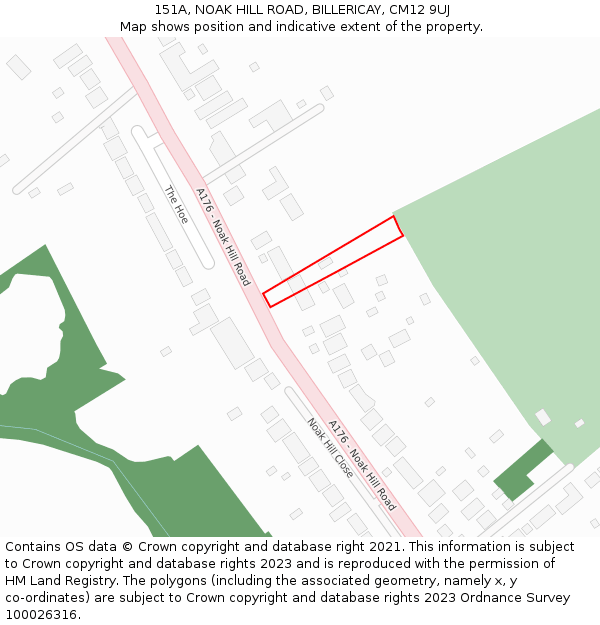 151A, NOAK HILL ROAD, BILLERICAY, CM12 9UJ: Location map and indicative extent of plot