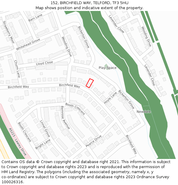 152, BIRCHFIELD WAY, TELFORD, TF3 5HU: Location map and indicative extent of plot