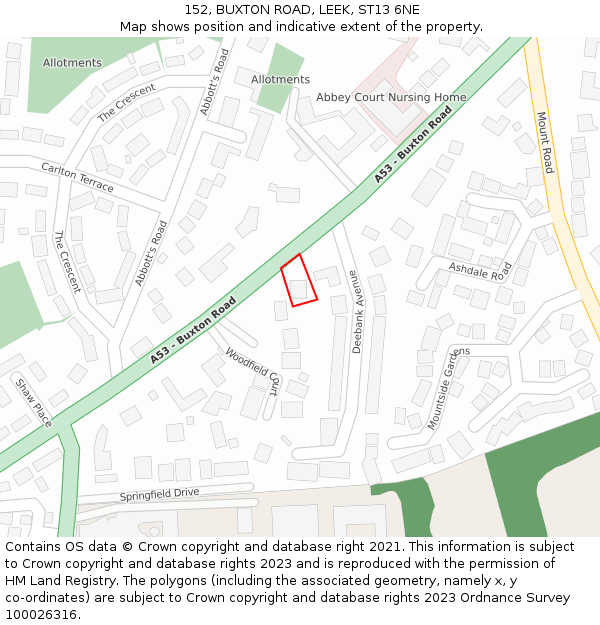 152, BUXTON ROAD, LEEK, ST13 6NE: Location map and indicative extent of plot
