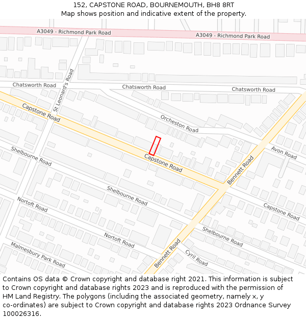 152, CAPSTONE ROAD, BOURNEMOUTH, BH8 8RT: Location map and indicative extent of plot