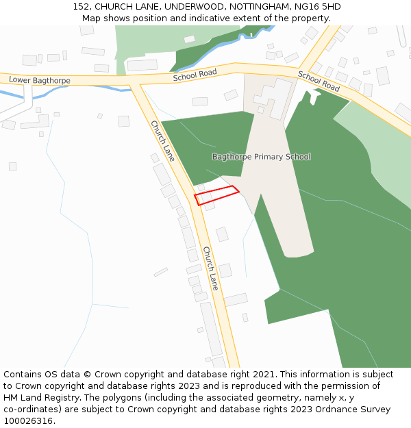 152, CHURCH LANE, UNDERWOOD, NOTTINGHAM, NG16 5HD: Location map and indicative extent of plot