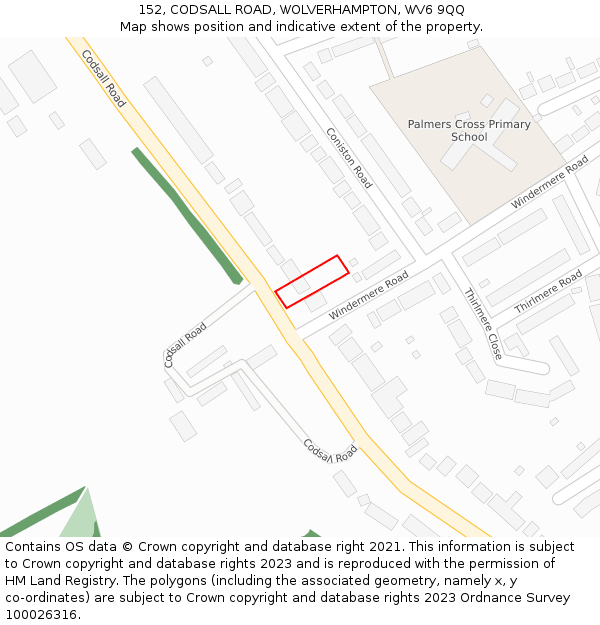 152, CODSALL ROAD, WOLVERHAMPTON, WV6 9QQ: Location map and indicative extent of plot