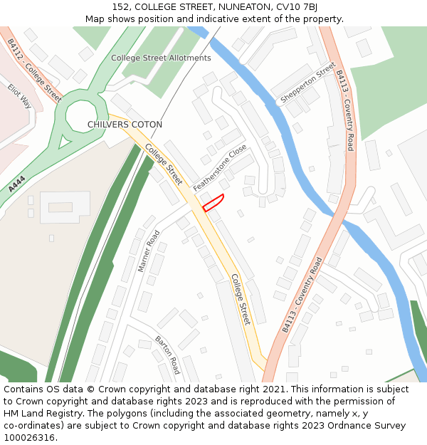 152, COLLEGE STREET, NUNEATON, CV10 7BJ: Location map and indicative extent of plot