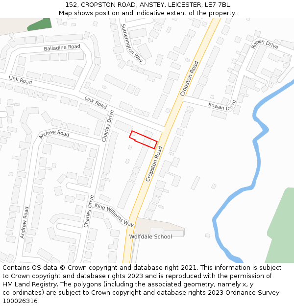 152, CROPSTON ROAD, ANSTEY, LEICESTER, LE7 7BL: Location map and indicative extent of plot