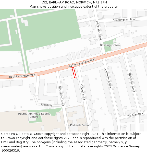 152, EARLHAM ROAD, NORWICH, NR2 3RN: Location map and indicative extent of plot