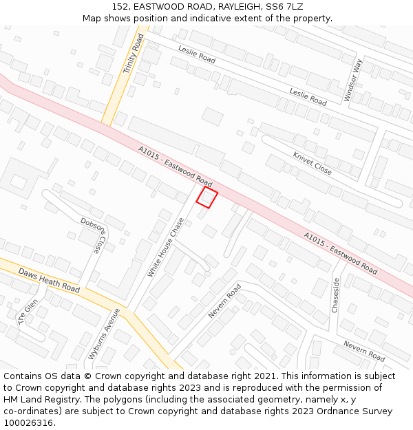 152, EASTWOOD ROAD, RAYLEIGH, SS6 7LZ: Location map and indicative extent of plot