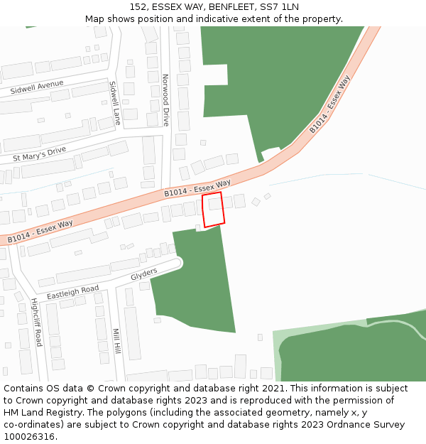 152, ESSEX WAY, BENFLEET, SS7 1LN: Location map and indicative extent of plot