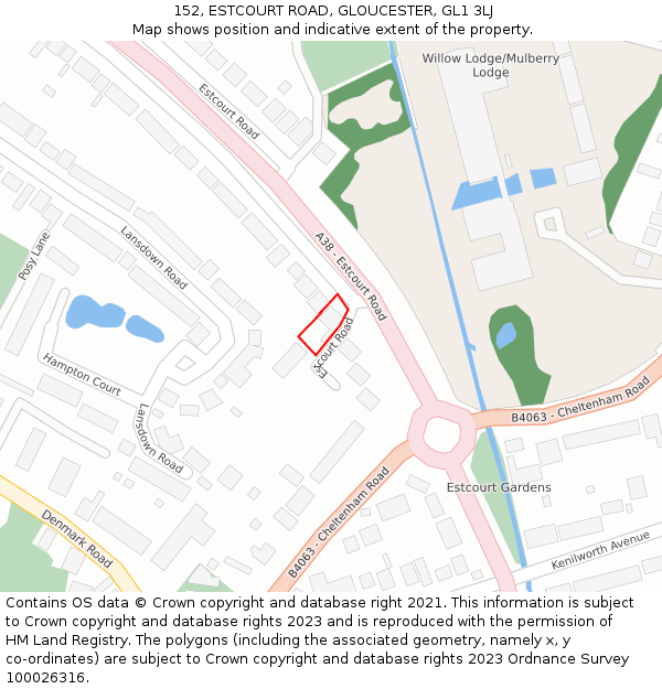 152, ESTCOURT ROAD, GLOUCESTER, GL1 3LJ: Location map and indicative extent of plot