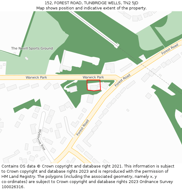 152, FOREST ROAD, TUNBRIDGE WELLS, TN2 5JD: Location map and indicative extent of plot