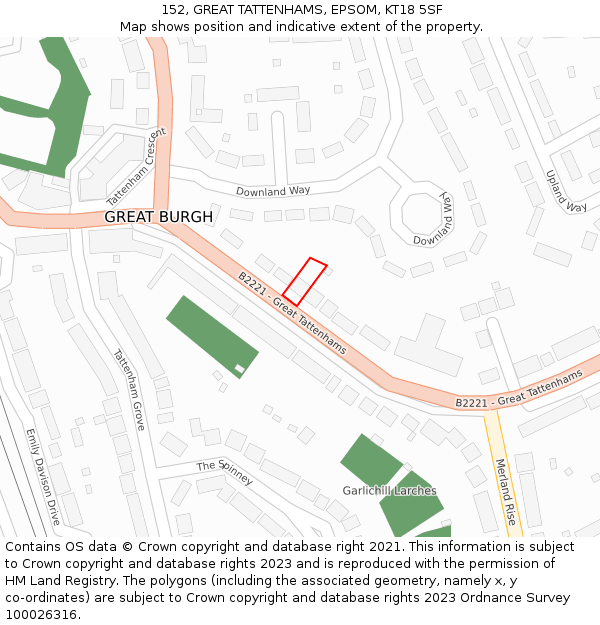 152, GREAT TATTENHAMS, EPSOM, KT18 5SF: Location map and indicative extent of plot