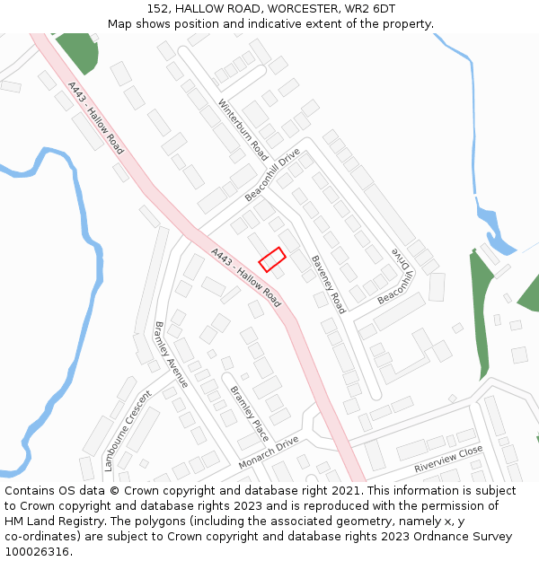 152, HALLOW ROAD, WORCESTER, WR2 6DT: Location map and indicative extent of plot