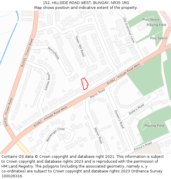 152, HILLSIDE ROAD WEST, BUNGAY, NR35 1RG: Location map and indicative extent of plot
