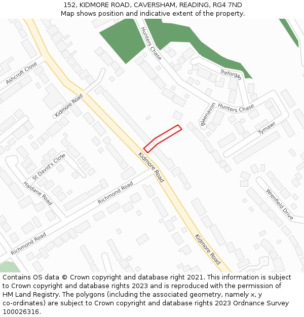 152, KIDMORE ROAD, CAVERSHAM, READING, RG4 7ND: Location map and indicative extent of plot