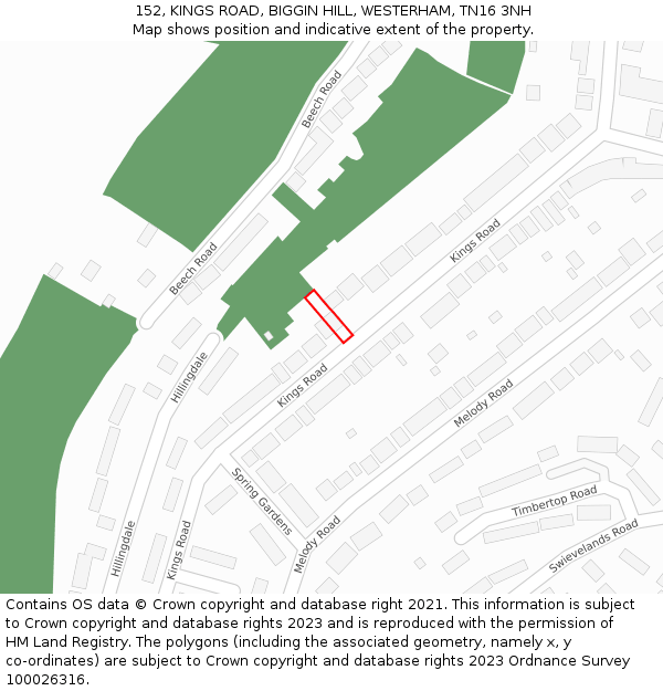 152, KINGS ROAD, BIGGIN HILL, WESTERHAM, TN16 3NH: Location map and indicative extent of plot