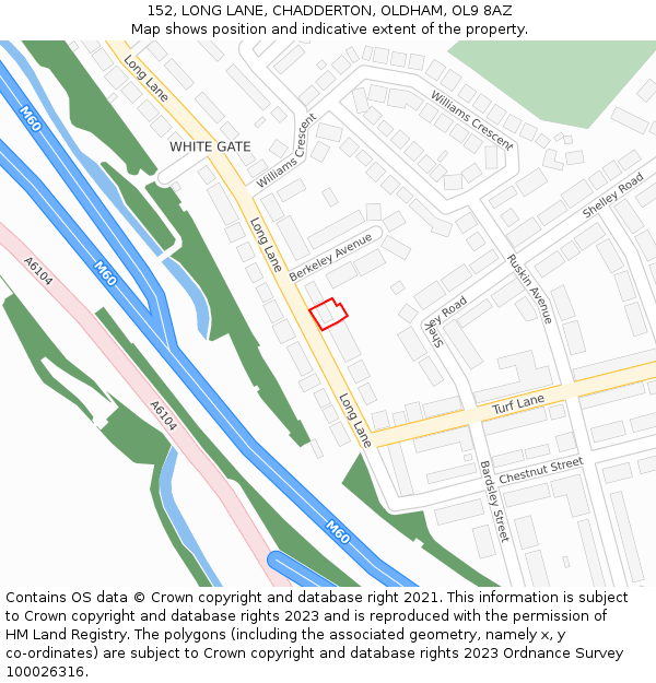 152, LONG LANE, CHADDERTON, OLDHAM, OL9 8AZ: Location map and indicative extent of plot