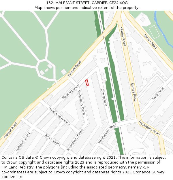 152, MALEFANT STREET, CARDIFF, CF24 4QG: Location map and indicative extent of plot