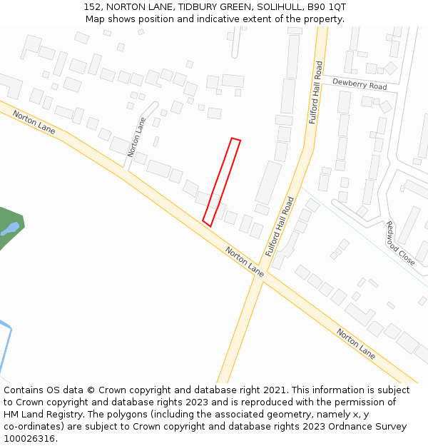 152, NORTON LANE, TIDBURY GREEN, SOLIHULL, B90 1QT: Location map and indicative extent of plot