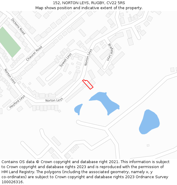152, NORTON LEYS, RUGBY, CV22 5RS: Location map and indicative extent of plot