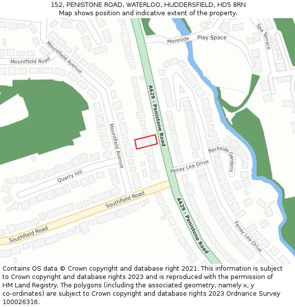 152, PENISTONE ROAD, WATERLOO, HUDDERSFIELD, HD5 8RN: Location map and indicative extent of plot