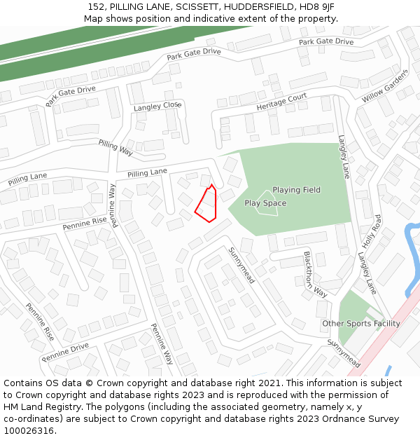 152, PILLING LANE, SCISSETT, HUDDERSFIELD, HD8 9JF: Location map and indicative extent of plot
