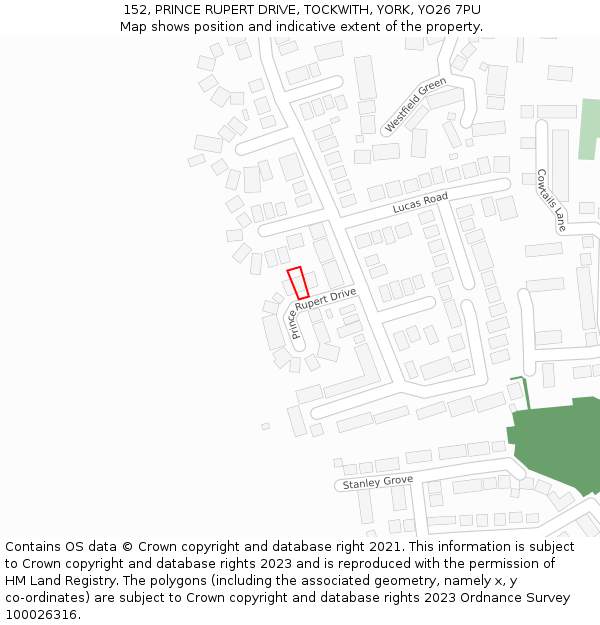 152, PRINCE RUPERT DRIVE, TOCKWITH, YORK, YO26 7PU: Location map and indicative extent of plot