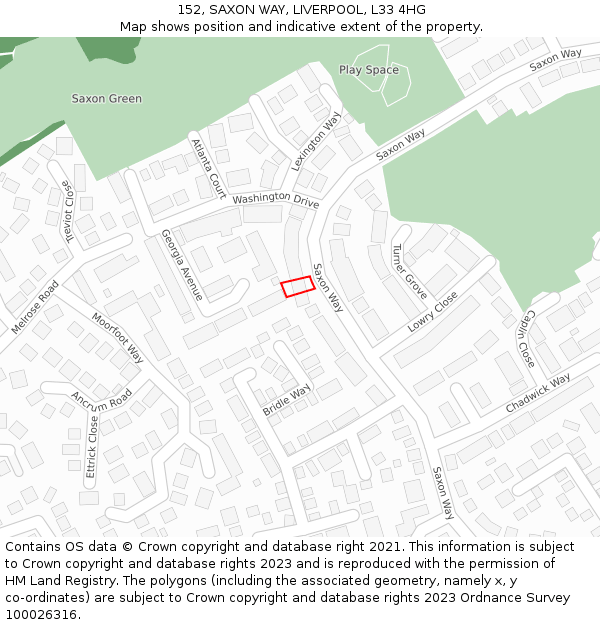 152, SAXON WAY, LIVERPOOL, L33 4HG: Location map and indicative extent of plot