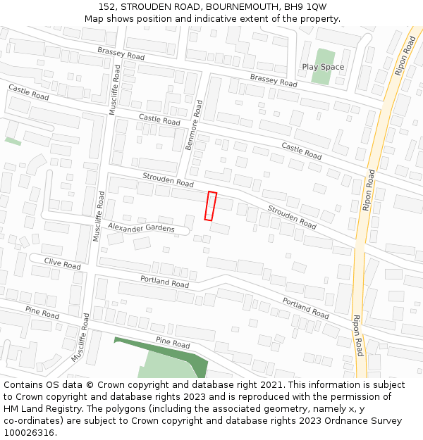 152, STROUDEN ROAD, BOURNEMOUTH, BH9 1QW: Location map and indicative extent of plot
