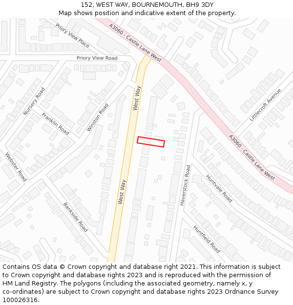 152, WEST WAY, BOURNEMOUTH, BH9 3DY: Location map and indicative extent of plot