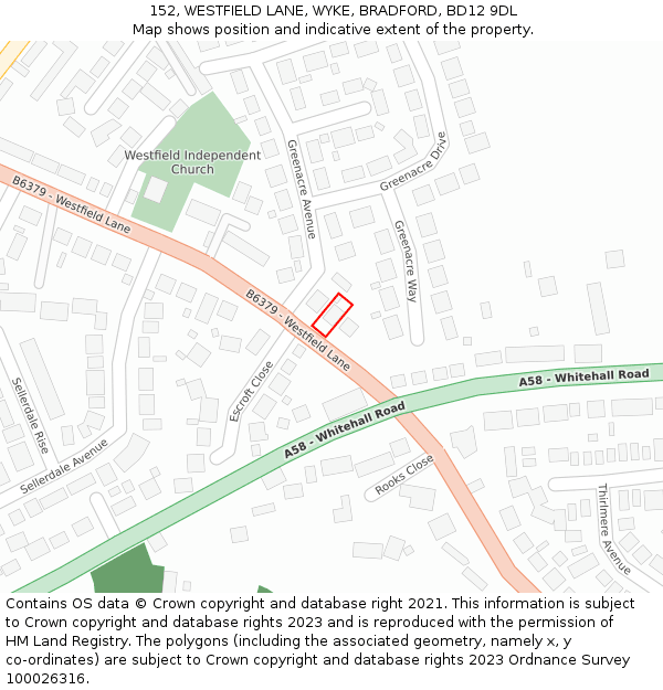 152, WESTFIELD LANE, WYKE, BRADFORD, BD12 9DL: Location map and indicative extent of plot