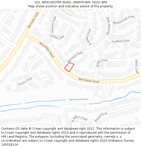152, WINCHESTER ROAD, GRANTHAM, NG31 8RX: Location map and indicative extent of plot