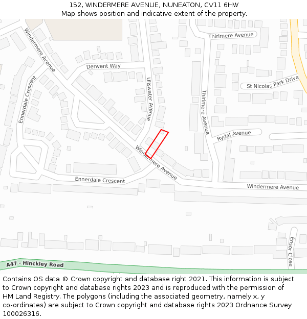152, WINDERMERE AVENUE, NUNEATON, CV11 6HW: Location map and indicative extent of plot