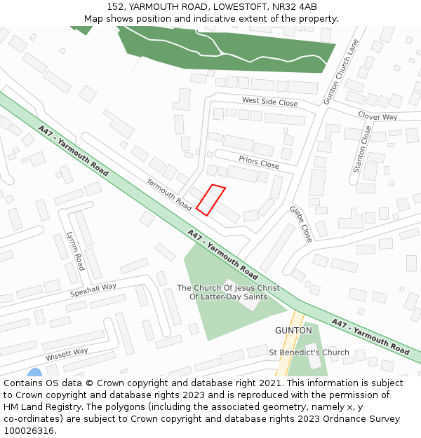 152, YARMOUTH ROAD, LOWESTOFT, NR32 4AB: Location map and indicative extent of plot