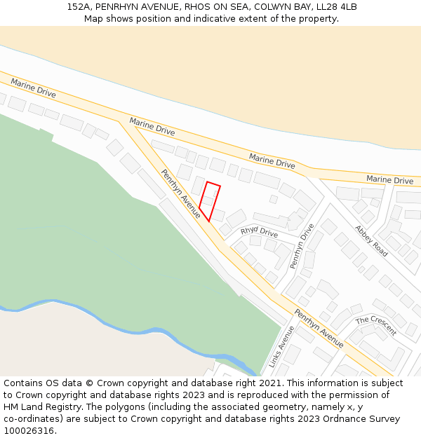 152A, PENRHYN AVENUE, RHOS ON SEA, COLWYN BAY, LL28 4LB: Location map and indicative extent of plot