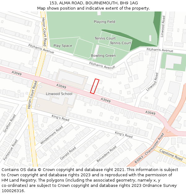 153, ALMA ROAD, BOURNEMOUTH, BH9 1AG: Location map and indicative extent of plot