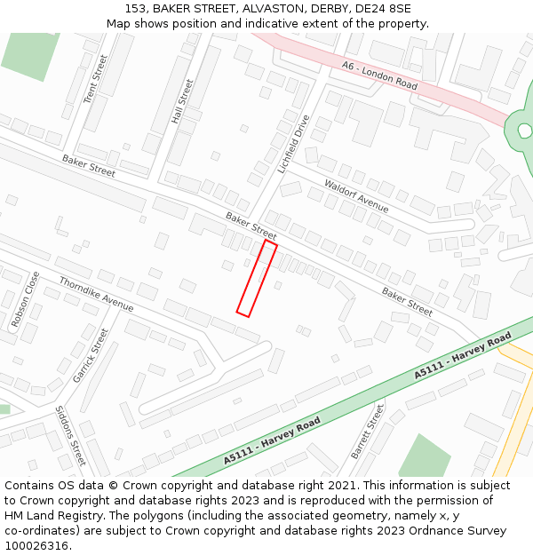 153, BAKER STREET, ALVASTON, DERBY, DE24 8SE: Location map and indicative extent of plot