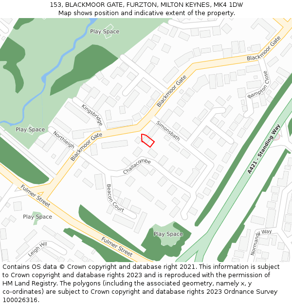 153, BLACKMOOR GATE, FURZTON, MILTON KEYNES, MK4 1DW: Location map and indicative extent of plot
