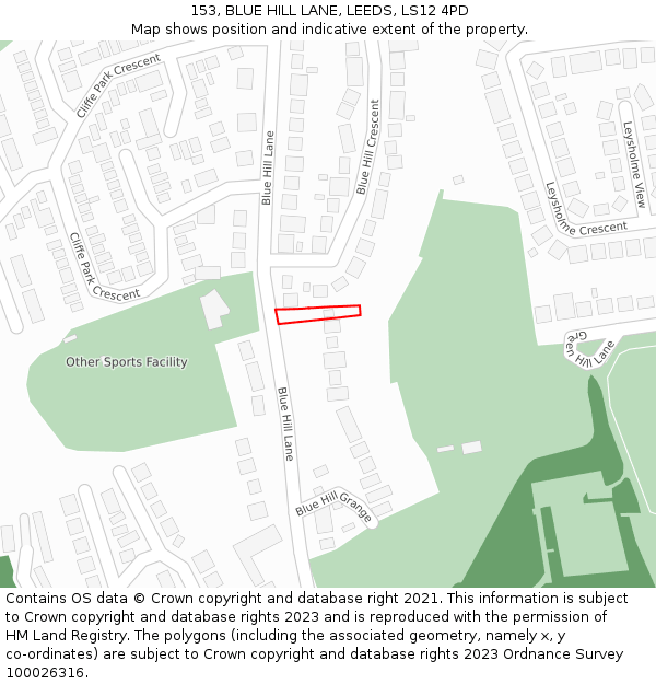 153, BLUE HILL LANE, LEEDS, LS12 4PD: Location map and indicative extent of plot