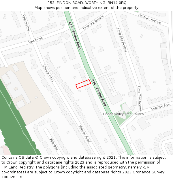 153, FINDON ROAD, WORTHING, BN14 0BQ: Location map and indicative extent of plot