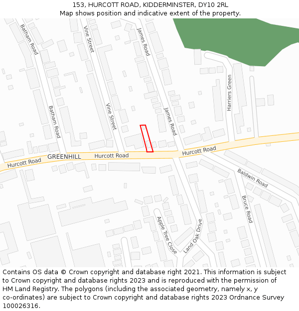 153, HURCOTT ROAD, KIDDERMINSTER, DY10 2RL: Location map and indicative extent of plot