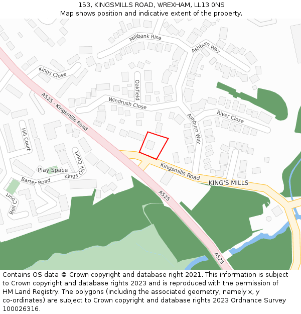 153, KINGSMILLS ROAD, WREXHAM, LL13 0NS: Location map and indicative extent of plot