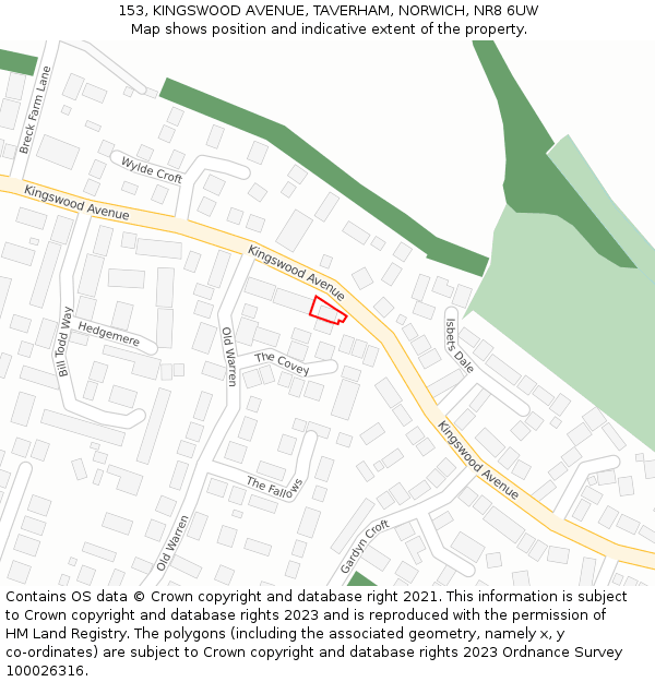 153, KINGSWOOD AVENUE, TAVERHAM, NORWICH, NR8 6UW: Location map and indicative extent of plot