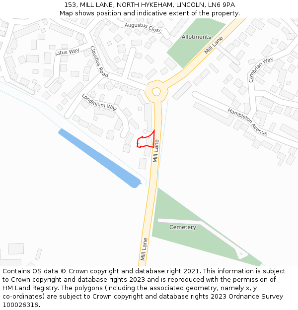 153, MILL LANE, NORTH HYKEHAM, LINCOLN, LN6 9PA: Location map and indicative extent of plot